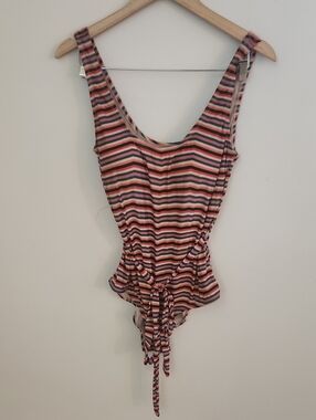 ModCloth Striped One-Piece Tie Waist Bathing Suit XL